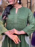 Graceful Green Handwork Kurta Pant Dupatta Set with Handworked Neck & Embroidered Dupatta