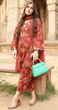 Classic Rust Red Printed Kurta Pant Dupatta Set with Kotadoria Dupatta With Embroidery