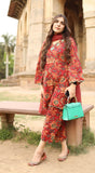 Classic Rust Red Printed Kurta Pant Dupatta Set with Kotadoria Dupatta With Embroidery