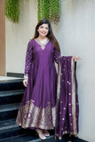 Graceful Purple Wedding Wear Anarkali Set with Heavy Embroidery & Zari Weaving