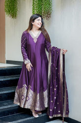 Graceful Purple Wedding Wear Anarkali Set with Heavy Embroidery & Zari Weaving
