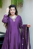 Graceful Purple Wedding Wear Anarkali Set with Heavy Embroidery & Zari Weaving