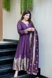 Graceful Purple Wedding Wear Anarkali Set with Heavy Embroidery & Zari Weaving