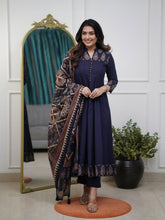 Navy Blue Kalamkari Cotton Suit Set with pure Cotton dupatta