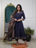 Navy Blue Kalamkari Cotton Suit Set with pure Cotton dupatta
