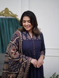 Navy Blue Kalamkari Cotton Suit Set with pure Cotton dupatta