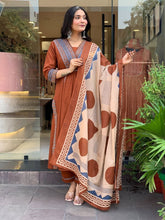 Designer Cotton Suit Set with Handwork Neck & Buti Prints
