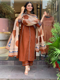 Designer Cotton Suit Set with Handwork Neck & Buti Prints