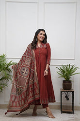 Premium Pure Cotton Kalamkari Suit Set with Full Work Nack