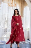 Royal Red Embroidered Suit Set with dupatta with Fully Embroidery Neck