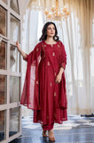 Royal Red Embroidered Suit Set with dupatta with Fully Embroidery Neck