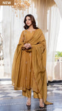 Mustard Yellow Embroidered Suit Set with dupatta with Fully Embroidery Neck