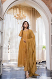 Mustard Yellow Embroidered Suit Set with dupatta with Fully Embroidery Neck