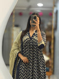 Royal Indigo Ethnic Anarkali Suit in Premium Chanderi Pure Cotton with Hand-Worked Neckline