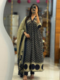 Royal Indigo Ethnic Anarkali Suit in Premium Chanderi Pure Cotton with Hand-Worked Neckline