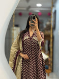Maroon Chanderi Pure Cotton Anarkali Suit Set with Hand-Worked Neckline