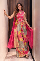Wiora Designer Chinon Floral Wedding Kurti Set with Dupatta