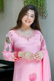 Pink Lotus Handwork A-Line Kurta Set With beautifully Hand Work
