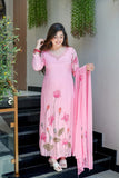 Pink Lotus Handwork A-Line Kurta Set With beautifully Hand Work