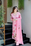 Pink Lotus Handwork A-Line Kurta Set With beautifully Hand Work