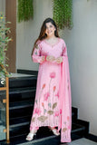 Pink Lotus Handwork A-Line Kurta Set With beautifully Hand Work