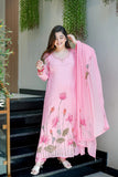 Pink Lotus Handwork A-Line Kurta Set With beautifully Hand Work