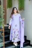 Lavender Lotus Handwork A-Line Kurta Set beautifully Hand Work