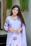 Lavender Lotus Handwork A-Line Kurta Set beautifully Hand Work