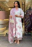 Wiora White Mulmul Cotton Printed Kurti Set with Dupatta & Pant