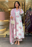 Wiora White Mulmul Cotton Printed Kurti Set with Dupatta & Pant