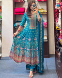Rajasthani Anarkali Kurti Set with Latkan Lace & Mirror Work
