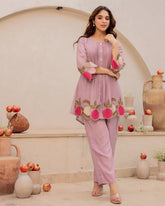Lavender Elegance Mul Chanderi Embroidered Cutwork Cord Set