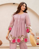 Lavender Elegance Mul Chanderi Embroidered Cutwork Cord Set