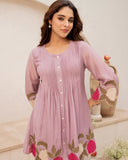 Lavender Elegance Mul Chanderi Embroidered Cutwork Cord Set