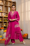 Luxury Pure Satori Silk Kurta Suit Set with Intricate Embroidery, Bottoms & Banarasi Zari Dupatta