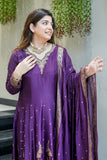 Wiora Festive Luxe Fuchsia Anarkali Suit Set in Maslin Silk with Intricate Handwork & Banarasi Weaving