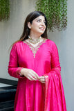 Wiora Premium Banarasi Maslin Anarkali Ensemble with Heavy Handwork Neck & Elegant Zari Flare