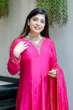 Wiora Premium Banarasi Maslin Anarkali Ensemble with Heavy Handwork Neck & Elegant Zari Flare