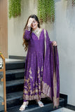 Wiora Festive Luxe Fuchsia Anarkali Suit Set in Maslin Silk with Intricate Handwork & Banarasi Weaving