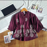 Women's Royal Plum Floral Embroidered Rayon Cotton Casual Shirt