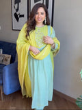 Lime Mint Embroidered Anarkali Suit Set with Dupatta