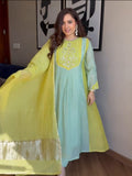 Lime Mint Embroidered Anarkali Suit Set with Dupatta