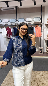 Women’s Premium Floral Embroidered Full Sleeve Fashion Shirt