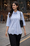 WIORA Women’s Beautiful Embroidery Shirt with Scalloped Collar for Modern Fashion