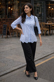 WIORA Women’s Beautiful Embroidery Shirt with Scalloped Collar for Modern Fashion