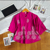Elegant Pink Floral Embroidered Button-Down Shirt for Women