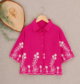 Fuchsia Pink Embroidered Short Shirt