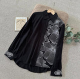 Women’s Black Statement Floral Embroidery Smart Casual Shirt