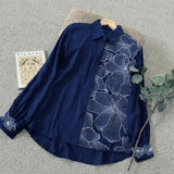 Women’s Premium Navy Blue Floral Embroidered Full Sleeve Fashion Shirt