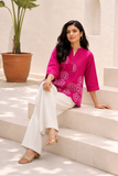Elegant Pink Floral Embroidered Button-Down Shirt for Women